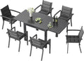 Ensemble de Jardin en Aluminium pour 6 Personnes - Table Extensible et Chaises Empilables, Couleur Gris