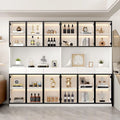 Armoire de Salon en Verre avec ¨¦clairage LED, 240x36x200cm, 6 Tiroirs et 12 Portes, Blanc