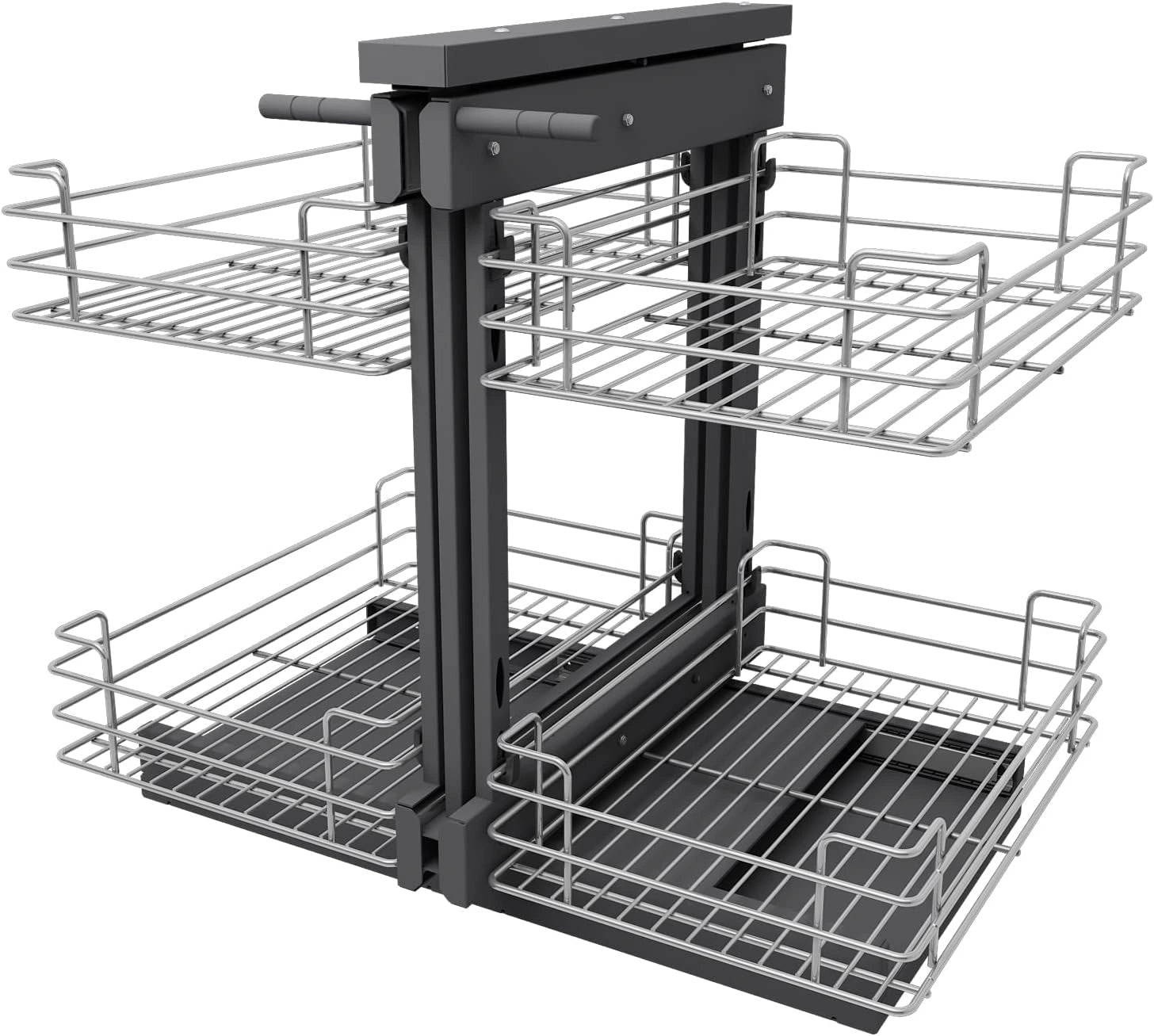 Organisateur d'angle coulissant pour armoire 800 mm, ouverture r¨¦versible, panier ¨¤ double niveau, montage inf¨¦rieur