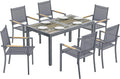 Ensemble de Jardin Outsunny 7 Pi¨¨ces - Table avec Plateau en Imitation Bois et 6 Chaises Empilables en Textil¨¨ne - Mobilier de Terrasse Durable, Gris Anthracite