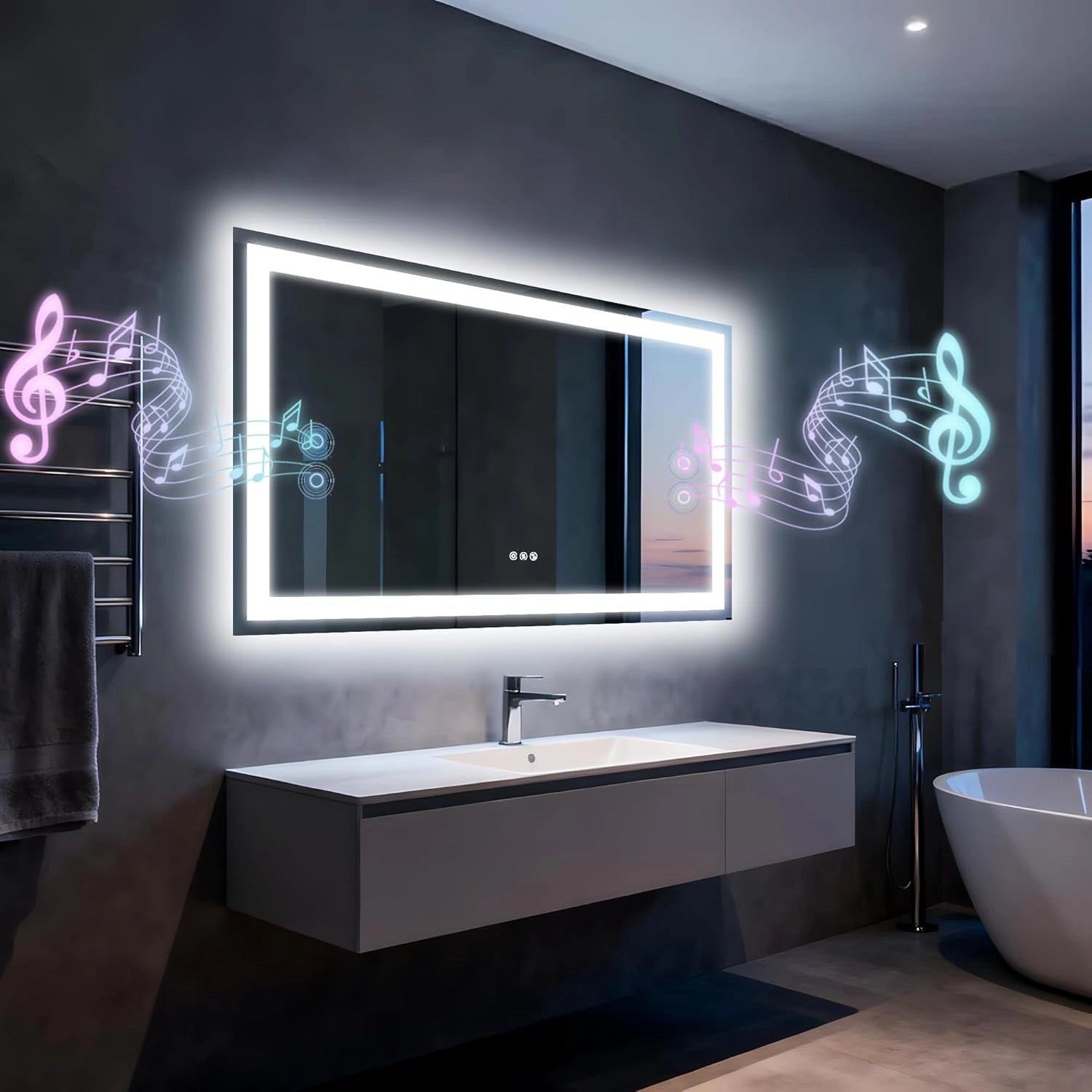 Miroir LED salle de bain 120x70 cm, haut-parleur Bluetooth, anti-bu¨¦e, 3 temp¨¦ratures de couleur r¨¦glables, luminosit¨¦ variable, fonction m¨¦moire, ¨¦tanche, montage mural