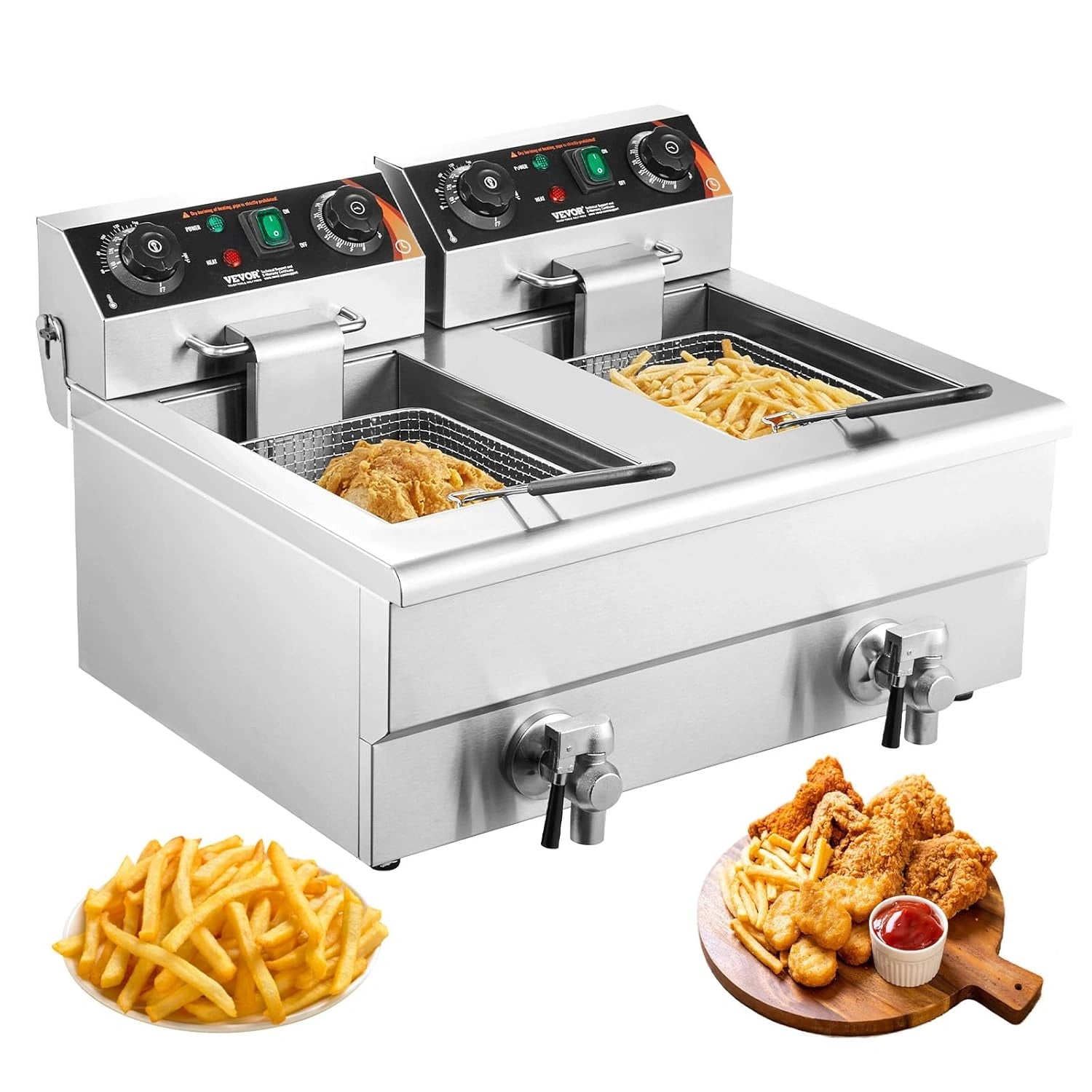 Friteuse ¨¦lectrique Commerciale VEVOR 2 x 11L, 2 x 3000W, Inox, Temp¨¦rature Ajustable 50-200¡ãC, Id¨¦ale pour Poulet Frit et Snacks