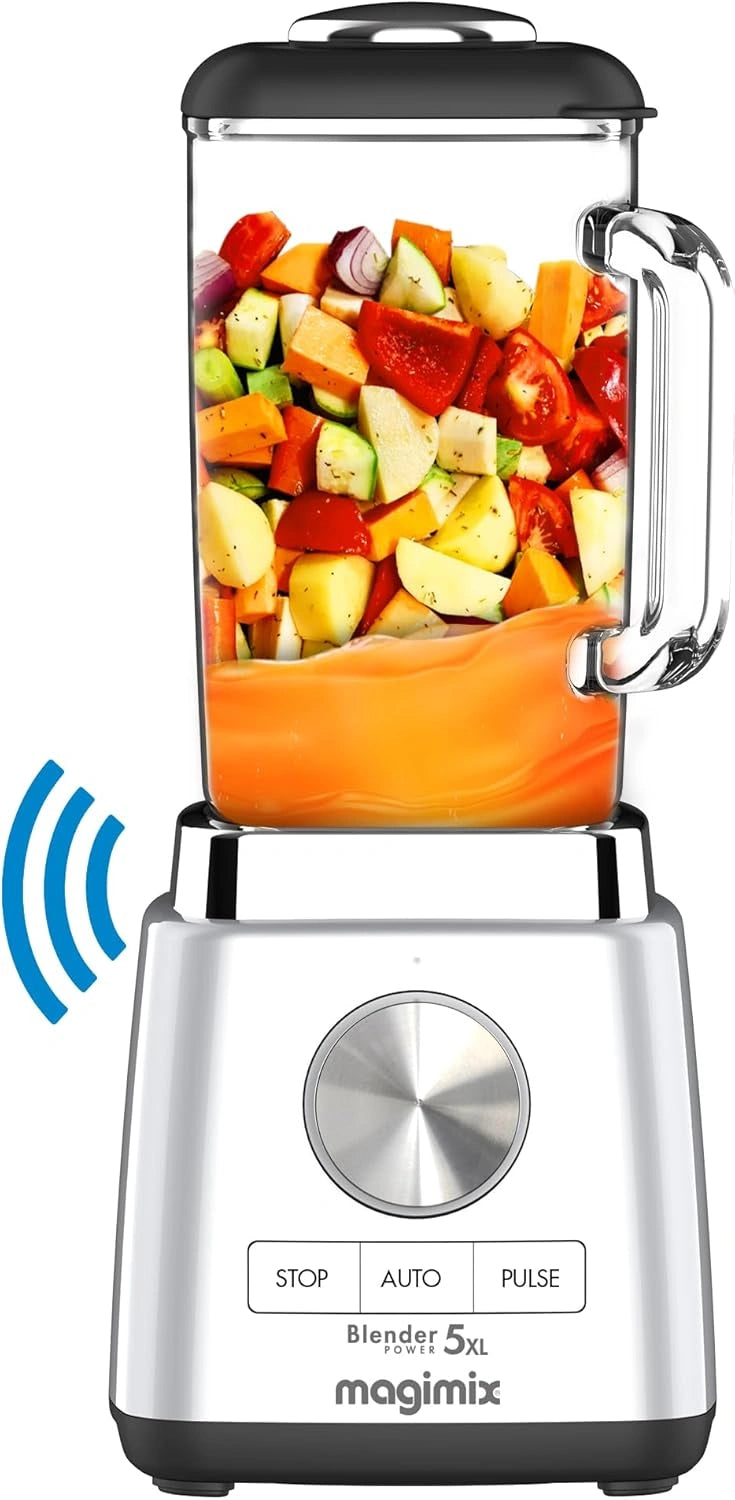 Mixeur Professionnel Magimix Power 5XL Connect - Blender, Hachoir Multifonction pour Smoothies et Soupes - Bol en Verre Chrom¨¦