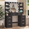 Table de maquillage noire avec miroir ¨¦clair¨¦, 7 tiroirs et 8 ¨¦tag¨¨res pour chambre, 110 x 40 x 140 cm