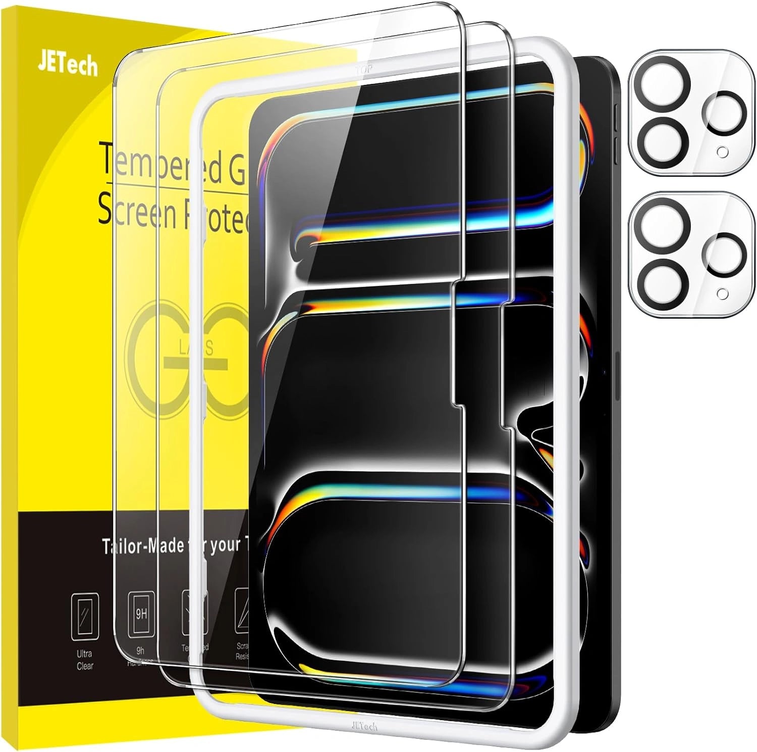 JETech Film Protecteur pour iPad Pro 13" (2025/2024) avec Verre Tremp¨¦ et Protection de Cam¨¦ra, Installation Facile, Anti-Rayures, Lot de 2
