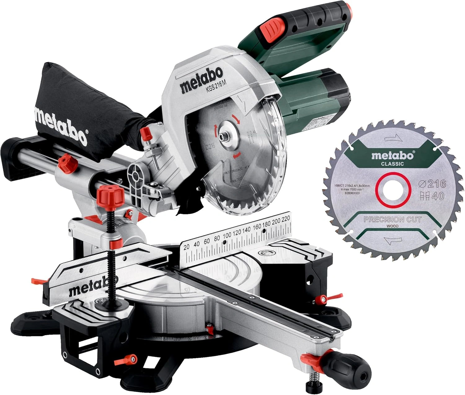 Scie ¨¤ Onglets Radiale Metabo KGS 216 M, 1500W, LED, 305x70mm, 2 Lames Carbure