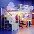 Lit Mezzanine Multifonctionnel en M¨¦tal 140x200 cm - Bureau, ¨¦tag¨¨re et ¨¦chelle de Rangement, Blanc