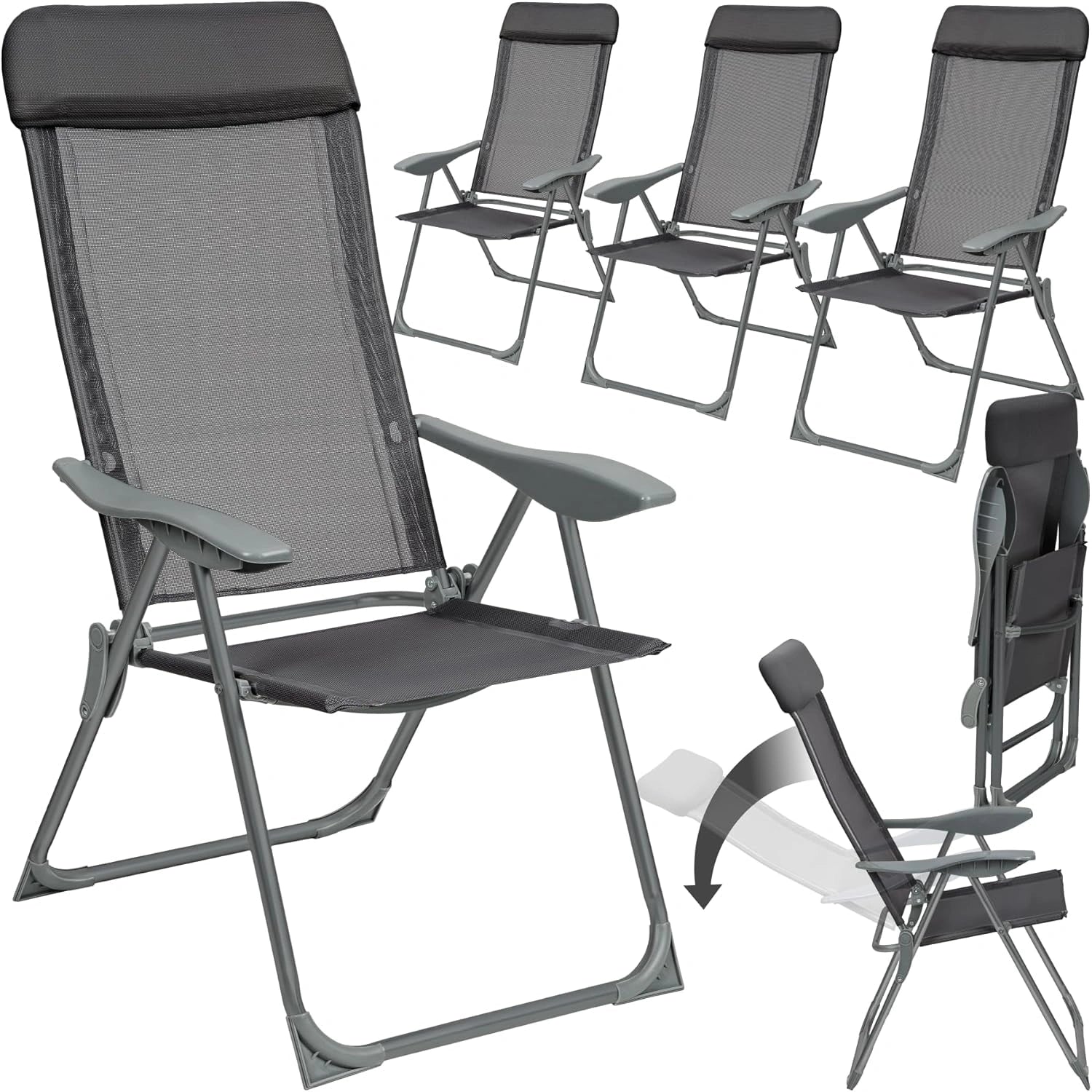 Ensemble de 4 Chaises de Jardin Tectake avec Accoudoirs, Aluminium Inclinable pour Terrasse