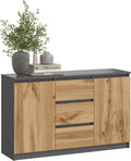 Buffet moderne multifonctionnel en graphite et ch¨ºne - 2 portes, 3 tiroirs - 120x97x40 cm
