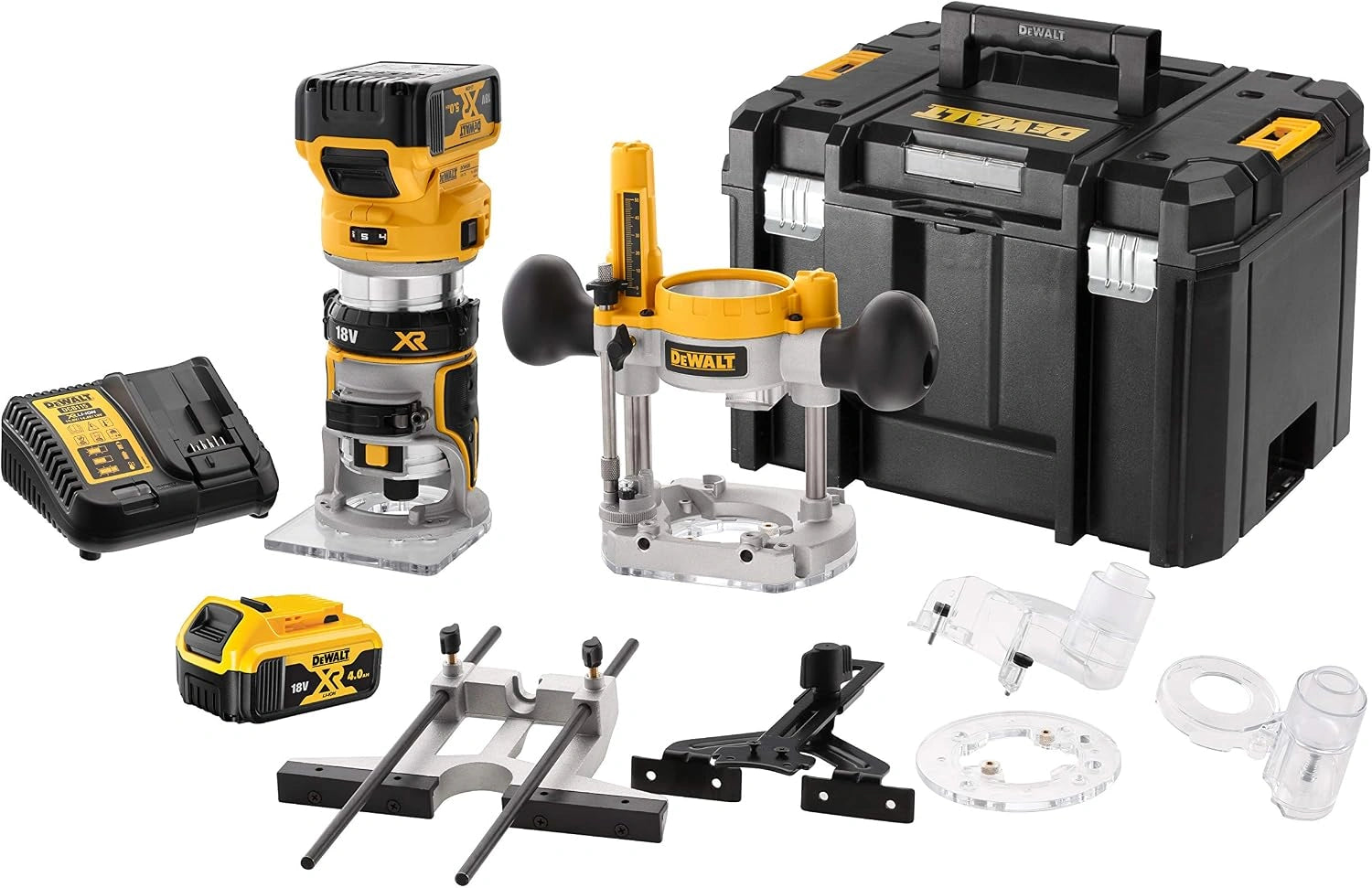 DEWALT - Ensemble de d¨¦fonceuse et affleureuse sans fil 18V - moteur brushless performant - ¨¦clairage LED int¨¦gr¨¦ - design compact et l¨¦ger - accessoires multiples - DCW604P2-QW