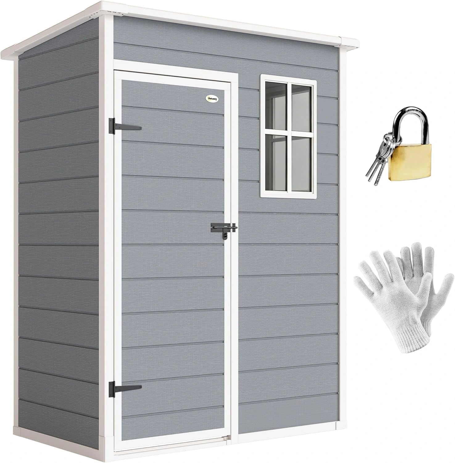 Abri de Jardin Outsunny 1,14 m2 avec Porte S¨¦curis¨¦e et A¨¦ration, Fen¨ºtre - 151 x 92 x 193 cm - Plastique Gris