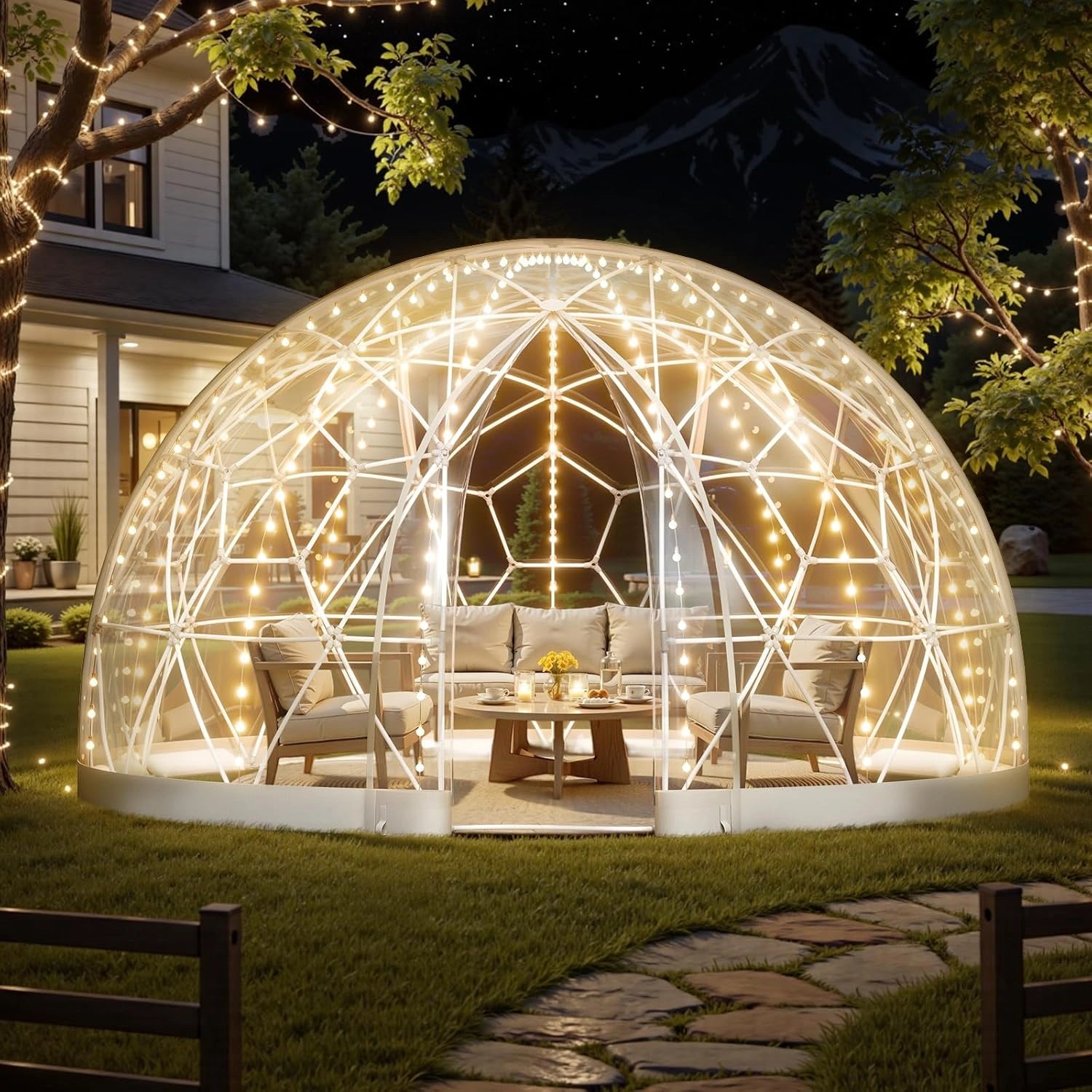 D?me Igloo Transparent VEVOR 3,6x2,2m pour 4-7 Personnes, Id¨¦al pour Jardin et ¨¦v¨¦nements