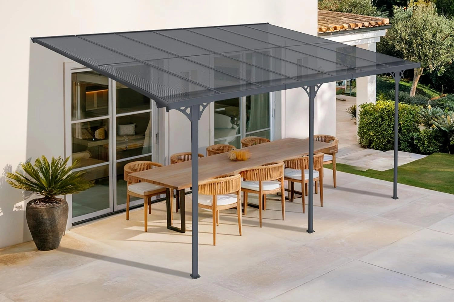 Abri Voiture Pergola Murale en Aluminium 435x300 cm Anthracite Moderne, Protection UV pour Terrasse et V¨¦hicule