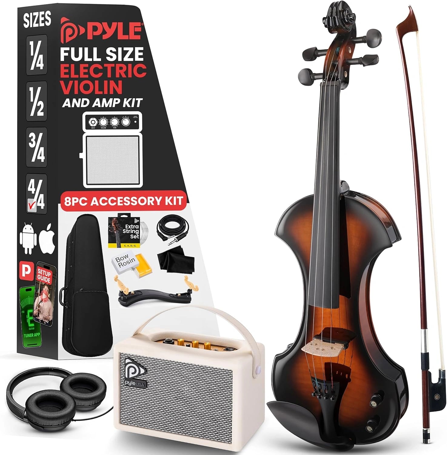 Violon ¨¦lectronique Silencieux 4/4 pour Adulte avec Amplificateur 10W et Accessoires - Instrument Orchestral en Bois Massif