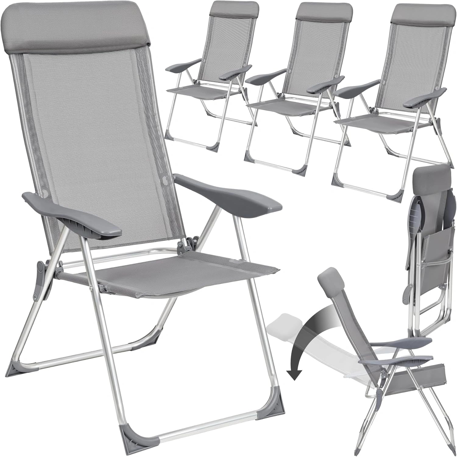 Lot de 4 Chaises de Jardin Pliantes en Aluminium avec Accoudoirs - Confort Ext¨¦rieur Terrasse