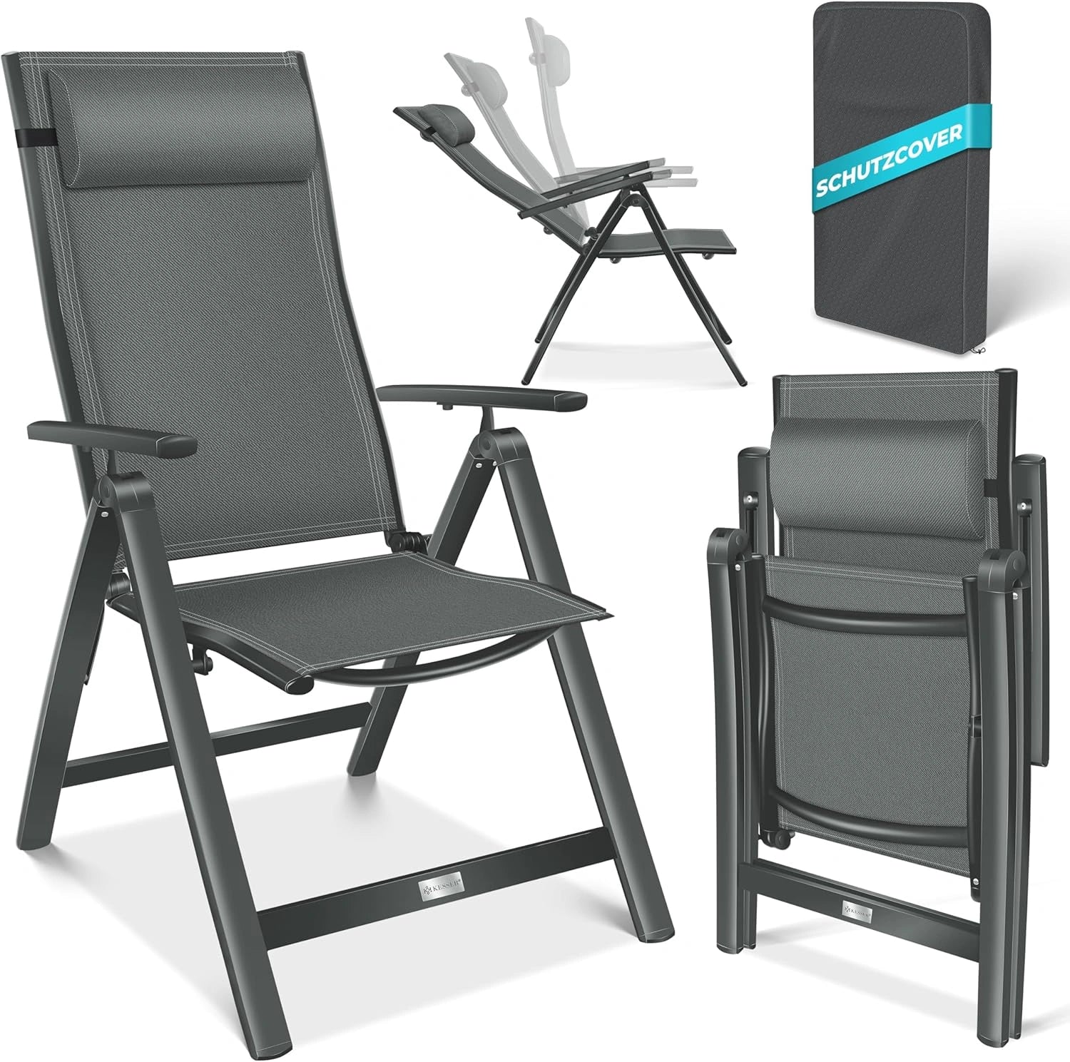 Ensemble de 6 Chaises de Jardin R¨¦glables en Aluminium avec Coussin - Anthracite