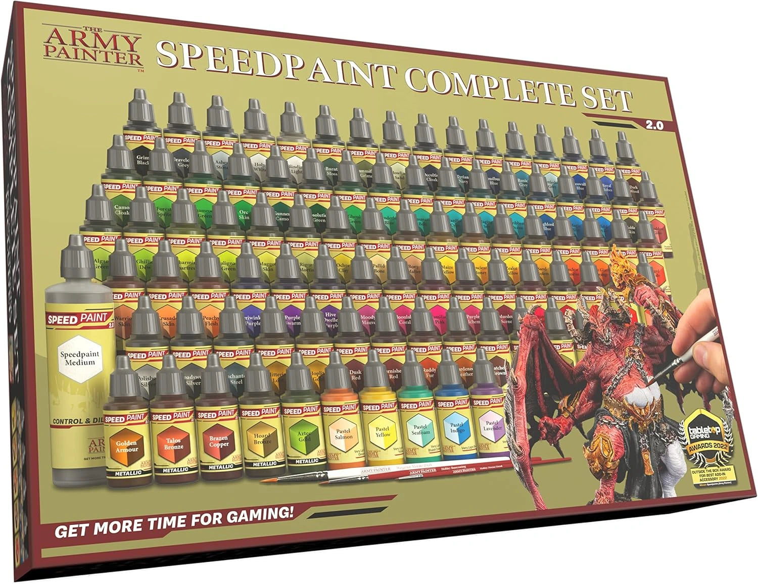 Ensemble Complet Speedpaint 2.0 par The Army Painter, 90 Flacons de Peinture Acrylique 18ml avec 3 Pinceaux Essentiels pour Warhammer 40k et Dungeons & Dragons