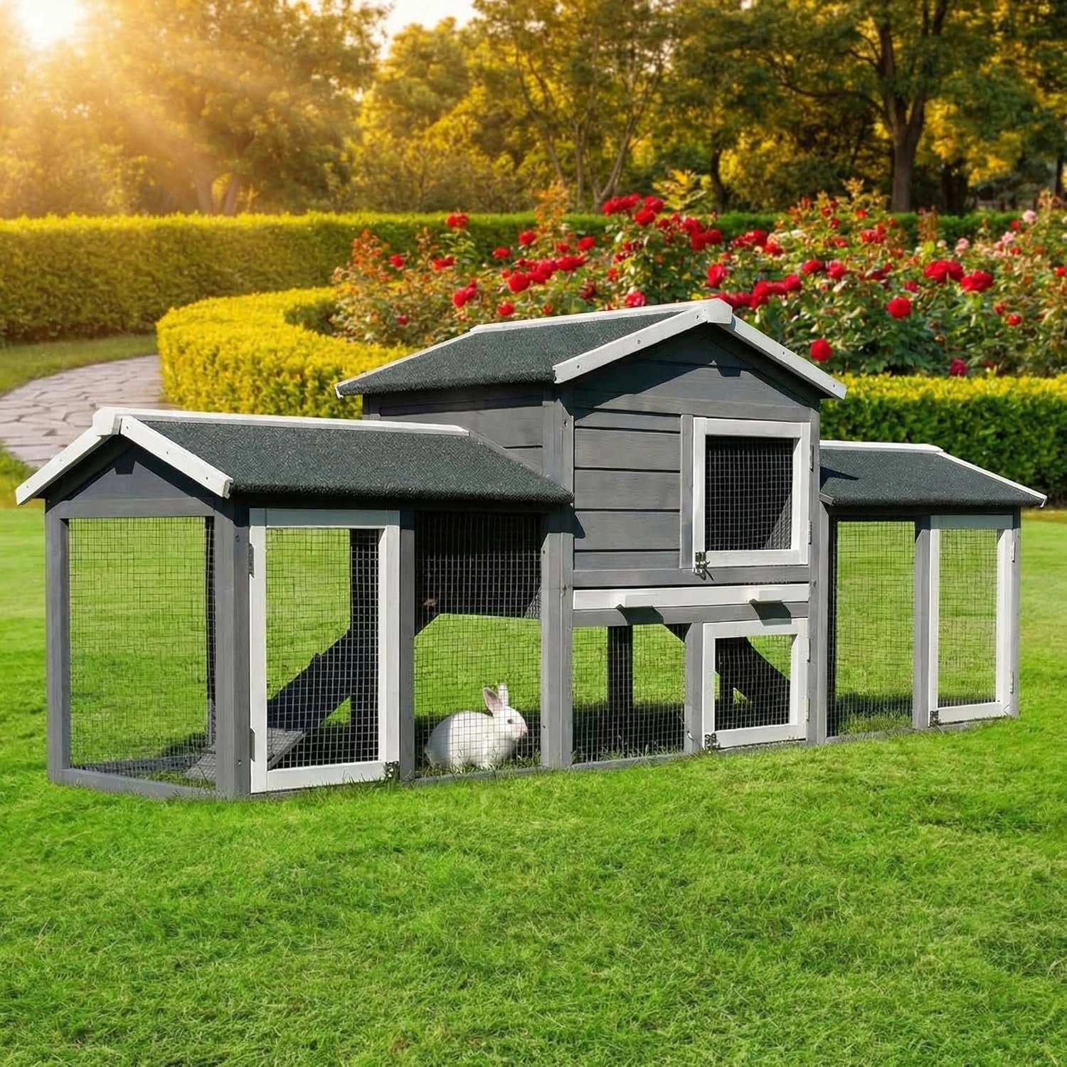 Clapier XXL pour Lapins MyAnimal avec Enclos, R¨¦sistant ¨¤ l'Hiver