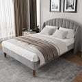 Lit Design Jeunes Adultes en Velours Gris 140x200 cm avec T¨ºte de Lit et Sommier ¨¤ Lattes